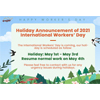 Anuncio de vacaciones 2021 Día Internacional de los trabajadores