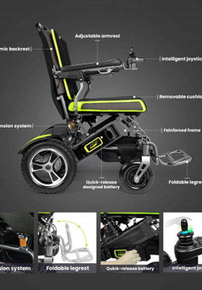 Silla de ruedas eléctrica ligera de viaje YE200 y folleto de silla de ruedas eléctrica portátil